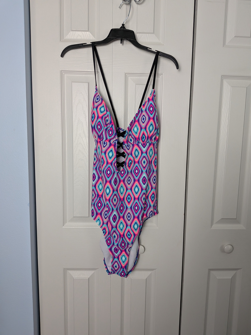 BONGO Multicolor Chevron-Style One-Piece Swimsuit with Black Straps